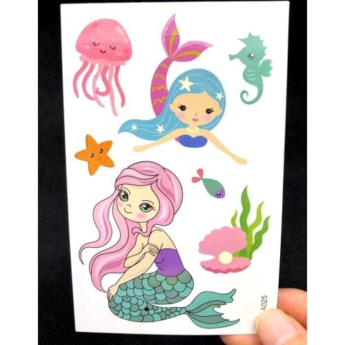Kids Cartoon Mermaid Temporart Tattoo Disposable Body Art For Children Colorful Tattoo Stickers Party Fake Tattoo Cute Sticker