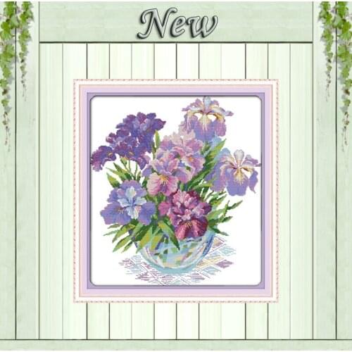 Purple iris flower home decor painting counted print on canvas DMC 14CT 11CT Chinese Cross Stitch Needlework Sets Embroider kits