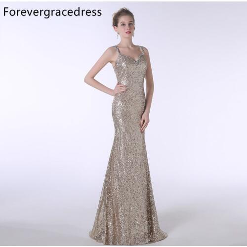 Forevergracedress Actual Photos Sequins Evening Dress Sexy Mermaid Spaghetti Straps Sleeveless Formal Party Gown Plus Size