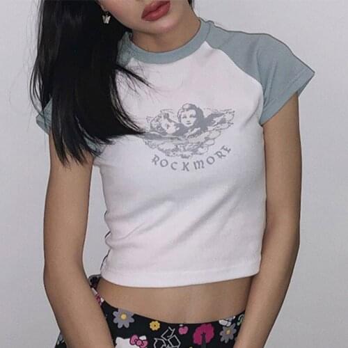 Little angel print t-shirt womens tight short-sleeved top summer tide tight sexy short sleeve sexy fashion short sleeve