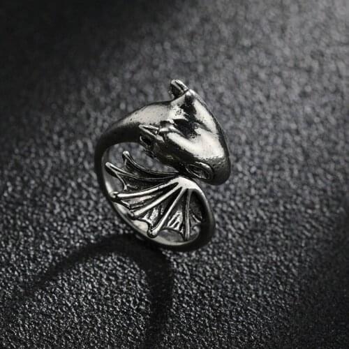 Retro Punk Cute Dragon Ring for Men Women Exaggerated Antique Sivery Color Opening Adjustable Rings Anillo Hombre Bijoux
