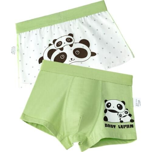 2pcs Panda Cartoon Boxer Underwear Kids Boys Green Cotton Panties Elastic Waist Kid Clothes 6 7 8 9 10 11 12 Years Old OBU203056