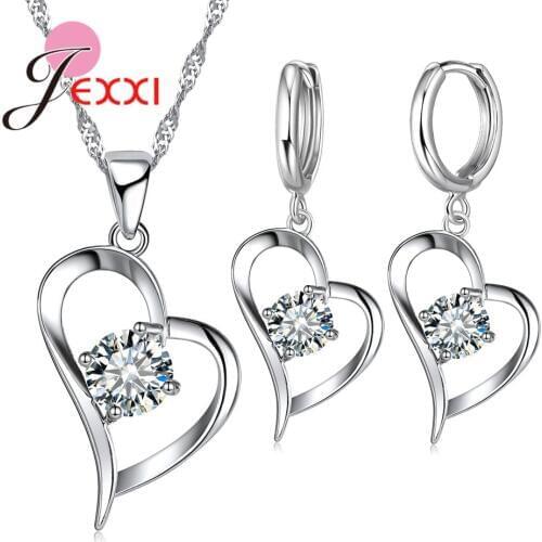 Christmas Present New Arrival 925 Sterling Silver Heart Shape Jewelry Sets Necklace Earrings for Women Wedding Accessories