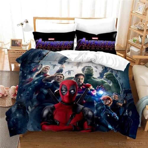 Disney Marvel Deadpool Kids Boys Cartoon Bedding Set Iron Man Captain America Thor Hulk Duvet Cover Set Quilt Cover & Pillowcase