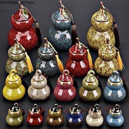Gourd Tea Pot Small Portable Ceramic Pot Household Multiple Colour Various Specifications Tea Box Seal Storage Tank with Cover