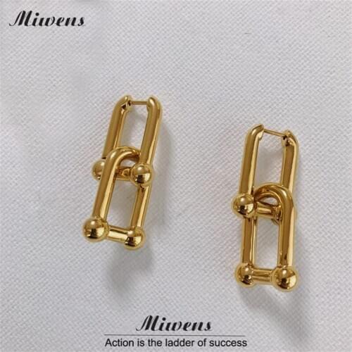 Miwens Copper U Shape Hanging Earrings Women Irregular Circle Hoop Earrings Bridal Statement Bohemia Twist Ear Jewelry