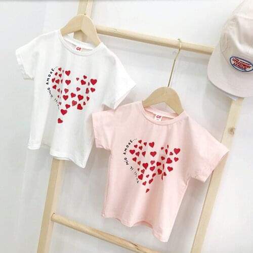 2020 Summer Korean New Baby Girl Cotton T Shirt Kids Love Print Short Sleve Casual T Shirts Toddler Girls Pullover Top Tees 2-8Y