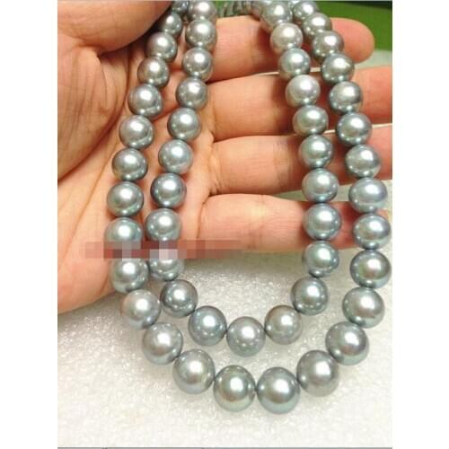 New round long AAA 35"9-10mm NATURAL south sea gray pearl necklace plated Clasp earring set