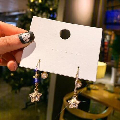 New Style Luxury Five Pointeds Star Crystal Earrings Elegant Ladies Inlay Zircon Pearl Earrings Charm Women Wedding Jewelry