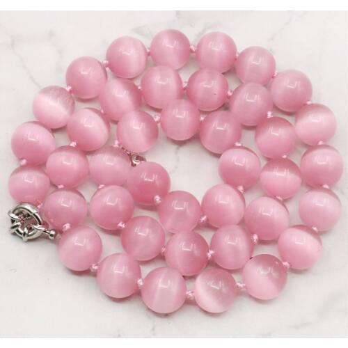 Charming AAA++ 10mm Pink Mexican Opal Round Beads Necklace Hand Made Rope Chain Beads DIY Jewelry Natural Stone (Minimum Order1)