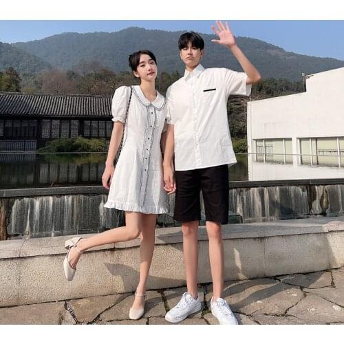 Lovers wear 2021 new Korean version short-sleeved shirt dress couples clothes couples clothing