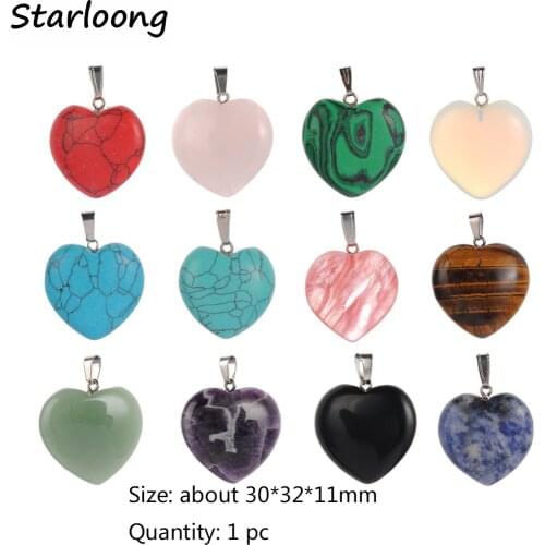 Wholesale Assorted Fashion Mixed Color Amethysts Natural Stone Pink Quartz Charms Pendants Heart for Jewelry Making Necklace
