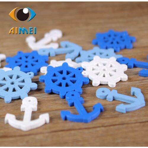 Wholesale/Retailed 100Pcs/Lot Boat Rudder Anchor Painting Wooden Painting Buttons For Children Clothing Diy Gift Decoration Card
