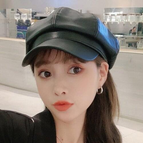 Autumn PU Leather Octagonal Hats Women Beret for Elegant Lady Winter Female Hats Vintage Octagonal Casual Boina Spring Girls Hat