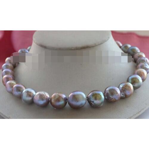 Natural 11-13mm Purple Edison Reborn Keshi Pearl Necklace 14K