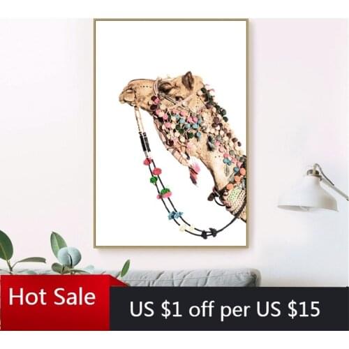 Camel Print Desert Animal Canvas Painting Boho Wall Decor Black White Photo Picture Art Moroccan Posters Aesthetic Room Decor