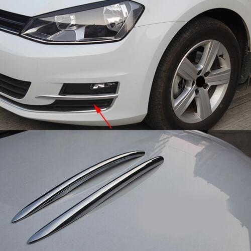 2pcs For Volkswagen VW Golf7 Golf 7 2014 2015 2016 2017 body head front fog light lamp frame stick ABS Chrome trim panel frame