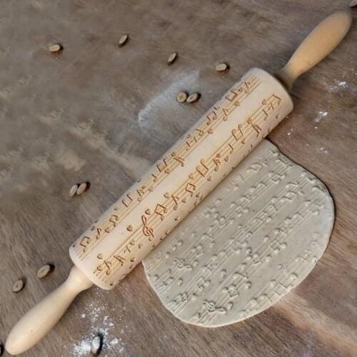 Portable Size Rolling Pins Music Notes Wooden Rolling Embossing Baking Cookies Biscuit Fondant Cake Patterned Roller
