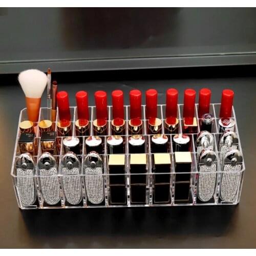 34 Grid Cover Lipstick Storage Box Transparent Makeup Organizer Desktop Acrylic Lipstick Display Stand High Capacity Container