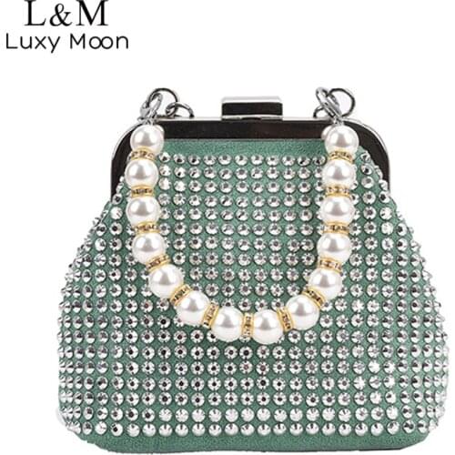 Women Luxury Crystal Wedding Evening Bag Pearl Chain Designer Bag Fashion Female Purses And Handbags Shoulder Bag Bolsa X613H