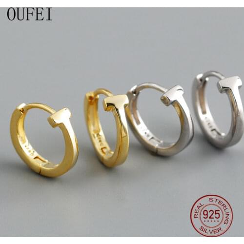 T letter Earring Real 925 Sterling Silver Material Small Hoop Earrings Simple Simple Student Gifts Women Gift