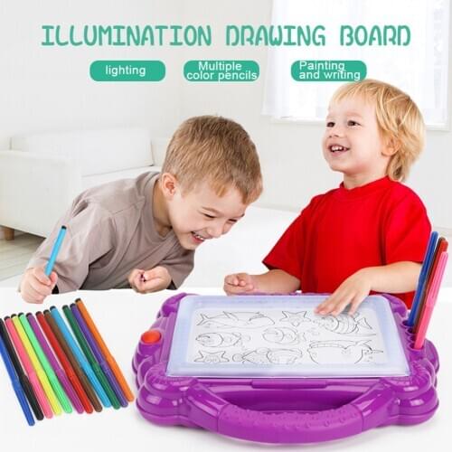 Luminous Tablet Early Education Drawing Board Set with 12pcs Pens Baby Kids Puzzle Graffiti Art Painting Toys for Children