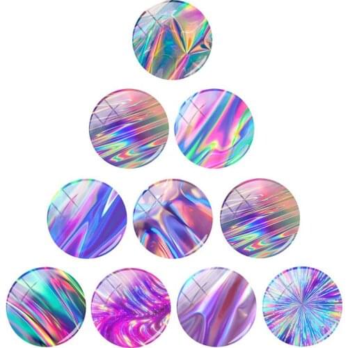 TAFREE Gradient color Laser texture 12/15/16/18/20/25/30 mm Glass Cabochons Dome Cover Pendant for DIY Keychain Charms WL474