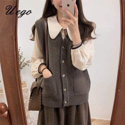 Thicken Warn Autumn Winter Sweater Vest Korea College style Girls Chic Cardigan Knitted Sweater Spring Women Casual Sweaters