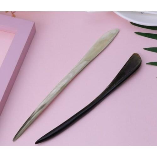 Vintage Hairpin Chinese Ancient Hair Updo Style Retro Natural Ox Horn Headwear C1FE