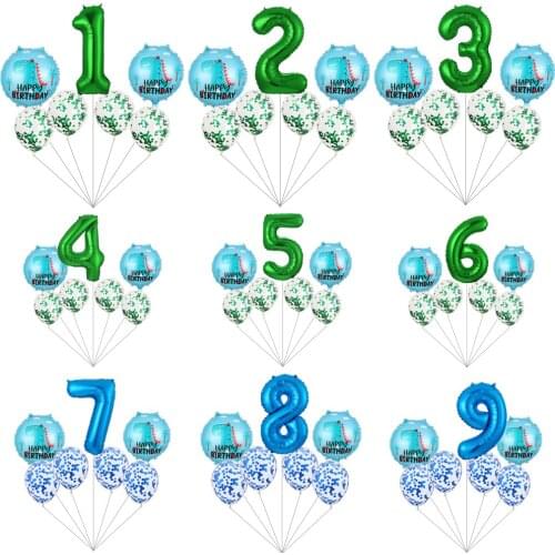 7Pcs/Set Blue Number Dinosaur Foil Confetti Latex Balloons Boy Animal Ballon Kid Happy Birthday Party Jurassic World Decorations