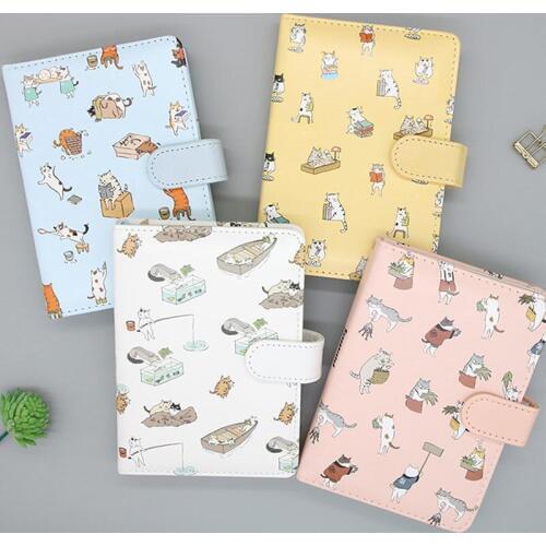 Y Creative Stationery Cute Cat Notebook Leather Cover kids Notebook with Color Paper Binder Diary Gift School Supplies