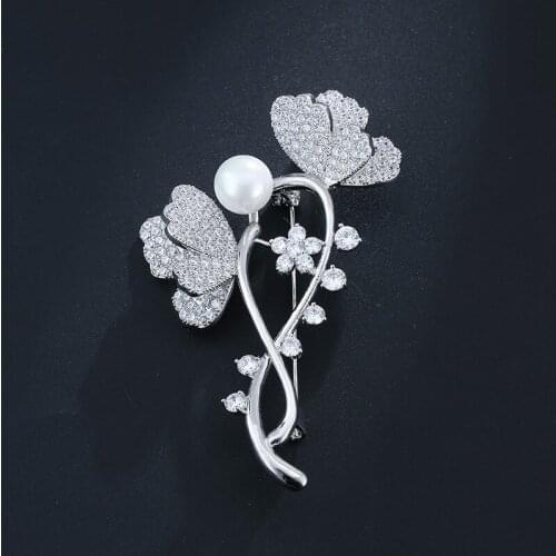 Pearl Jewelry S925 Silver Flower Brooches for Women Bohemia Anniversary Fine Diamond Jewelry Christmas Luxury Flower Brooch Pins