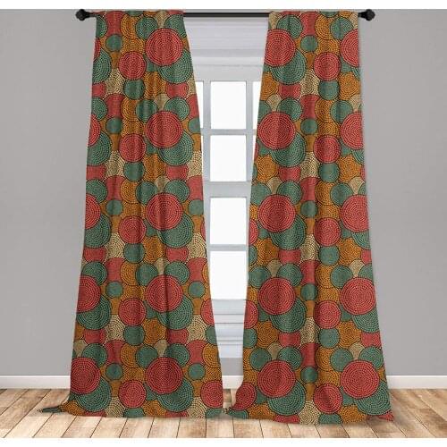 African Window Curtains Hand Drawn Traditional Ornament Motif with Arcs and Circles Warm Colors Curtain with Rod Pocket