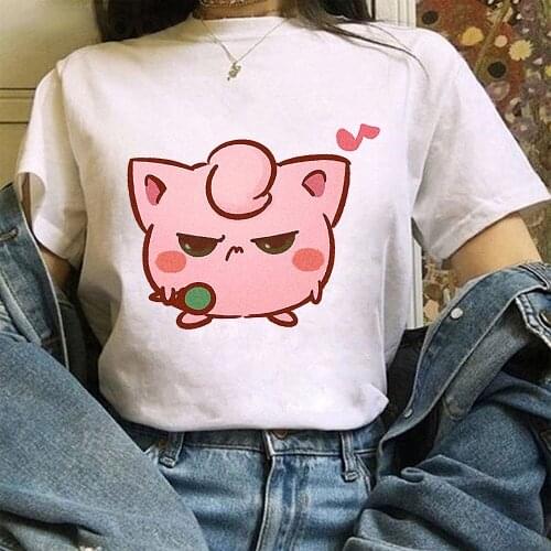 Q Version Pokemon Tee Shirt Femme Cartoon Pikachu Short Sleeve T-shirt Meowth Tops Kawaii Anime Manga Print Women Casual Clothes