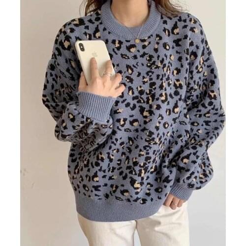 Leopard Female Autumn Clothes Korean Sweaters For WomenS Pulovers 2020 Winter Sweater Clothes Long Sleeve Top D0583