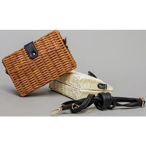 Womens shuolder portable ins straw bag exquisite fashion hand-made DIY woven daily contrast color stitching straw bag