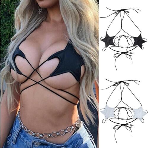 Women 2020 Star Strappy Lace Push Up Bra Bustier Vest Crop Top Bralette Cool Girl DIY Bandage cross Sexy Tops Streetwear