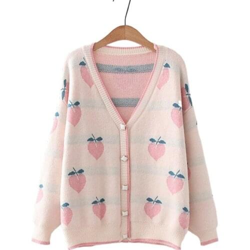 Pink Women Knitted Cardigan Cartoon Embroidery Knit Casual sweet warm Sweaters 2020 Winter Single Button Long Sleeve Female Top