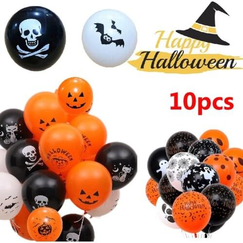 10pcs Halloween Party Decoration Halloween Helium Balloons Black Orange Latex Balloon Pumpkin Skeleton Kids Toy Bar Decor 12inch