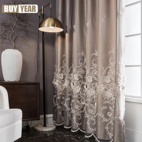 2021 Modern Light Luxury Double Curtain for Black Gold Rose Embossed Living Room Bedroom Blackout Curtain Customization