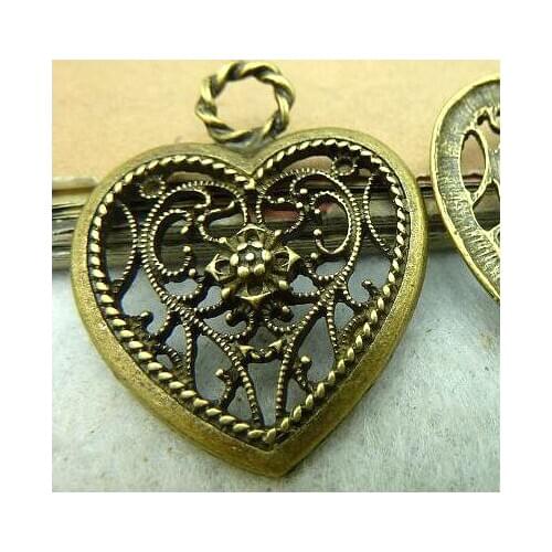 27*35mm Ancient bronze love heart Wholesale DIY accessories vintage metal pendants