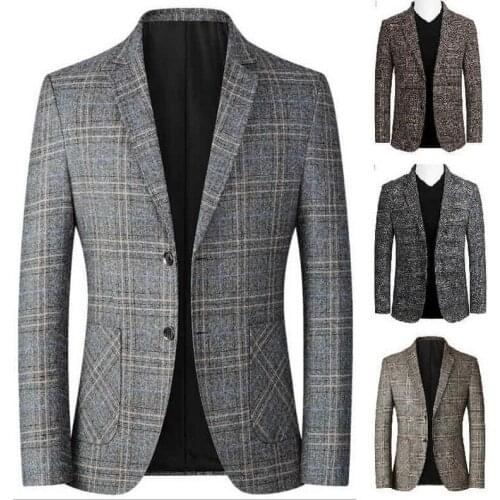 Brand Men Blazers Spring Autumn Men Small Suit Business Outwear Fashion Plaid Print Slim Fit Warm Blazer Coat Multiple Styles