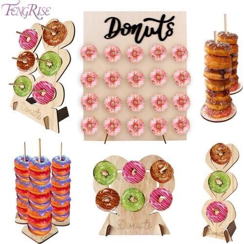 FENGRISE Wooden Donut Wall Stand Donut Holder Display Boards Table Decor Wedding Birthday Party Decoration Supplies Baby Shower