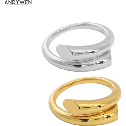 ANDYWEN 925 Sterling Silver 2021 Simple Slime Adjustable Resizable Ring Women Fine Jewelry Party Crystal Jewelry Rock Punk