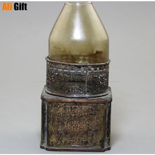 Copper Statue Old Collectibles Chinese Handwork Copper Carving Flower Usable Big Rare Oil Lamp Living Room Decoration