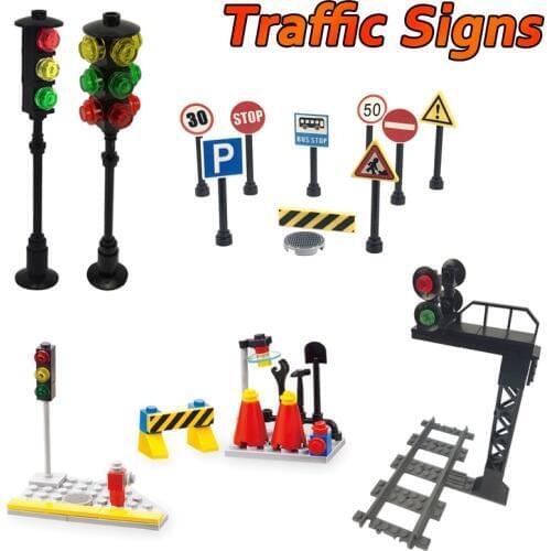 City Moc Traffic light Model Toys For Children Educational Kids Gifts Blocks Children Compatible City Traffic Signs Accessories