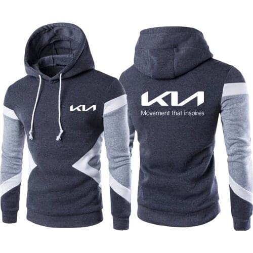 Hot sale trend Stitching color Mens hooded sweatshirt New Kia car logo Mens Harajuku Hoodie tops print Long sleeve hoodie