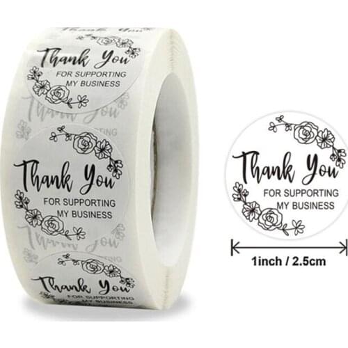 Black Line Flowers Thank You Stickers Labels Paper Decoration Scrapbook Sealing Stationery Supply Sticky Sticker 100PCS