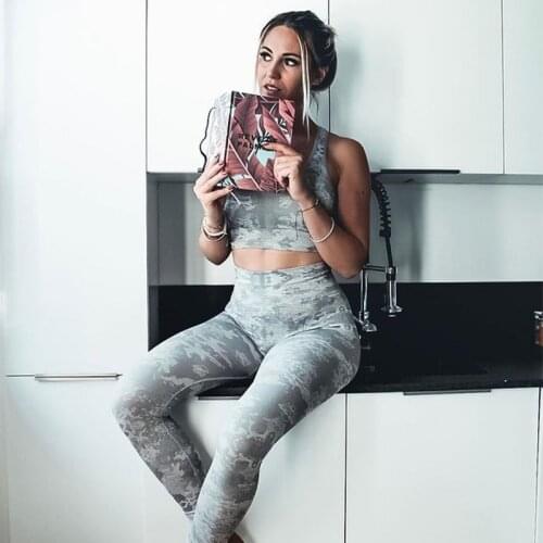 NCLAGEN Seamless Suit Fitness Tracksuit women Camouflage Sportwear 2 piece Yoga set Sport Leggings Top High Elastic Gym Clothes