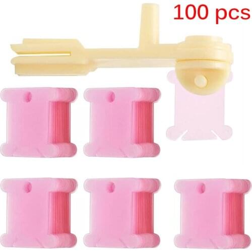 KAOBUY 100Pcs Pink Plastic Floss Bobbins With Bobbin Winder, Floss Bobbins Set For DIY Embroidery Floss Cross Stitch Threads